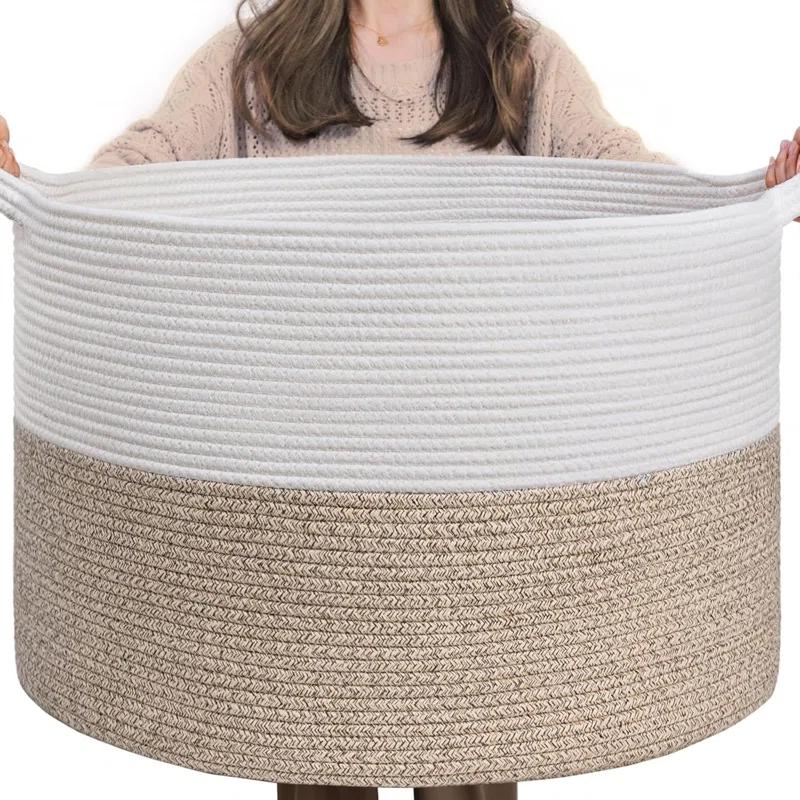 Beachcrest Home™ Extra Large Woven Baskets For Storage, 21.7'' X 13.8'' Wicker Basket With Handle For Blankets, Big Laundry Baskets For Clothes, Pillows, Towel, Shoe Basket For Entryway, 90L Jute