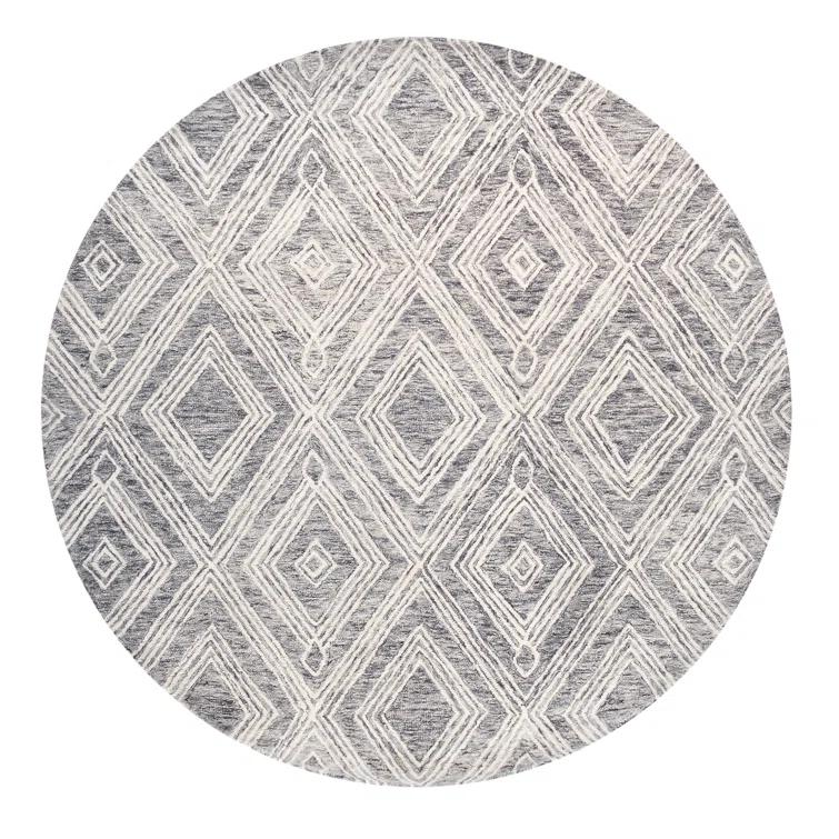 Pasargad Modern Geometric Handmade Tufted Area Rug in Gray/Beige