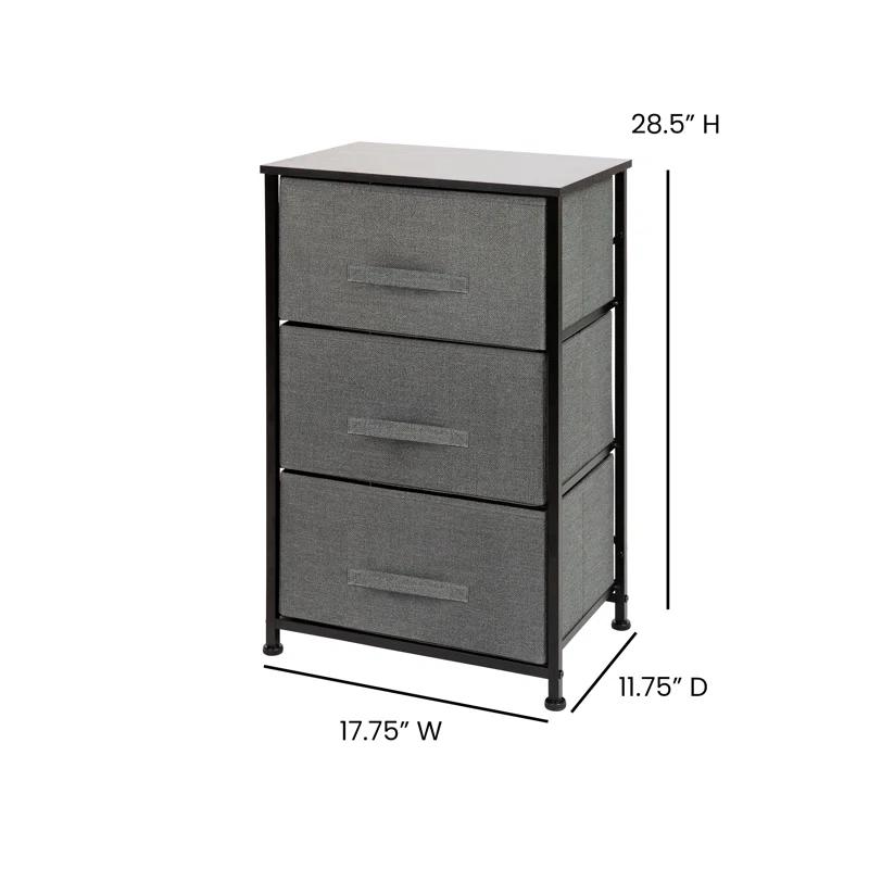 Flash Furniture Malone 3 Drawer Vertical Storage Dresser with Wood Top & Fabric Pull Drawers