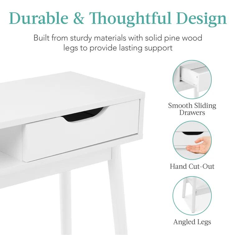 George Oliver Khassidy Mid-Century Modern Hallway Console Table, Space-Saving Sofa Table w/ Cubby, Drawer