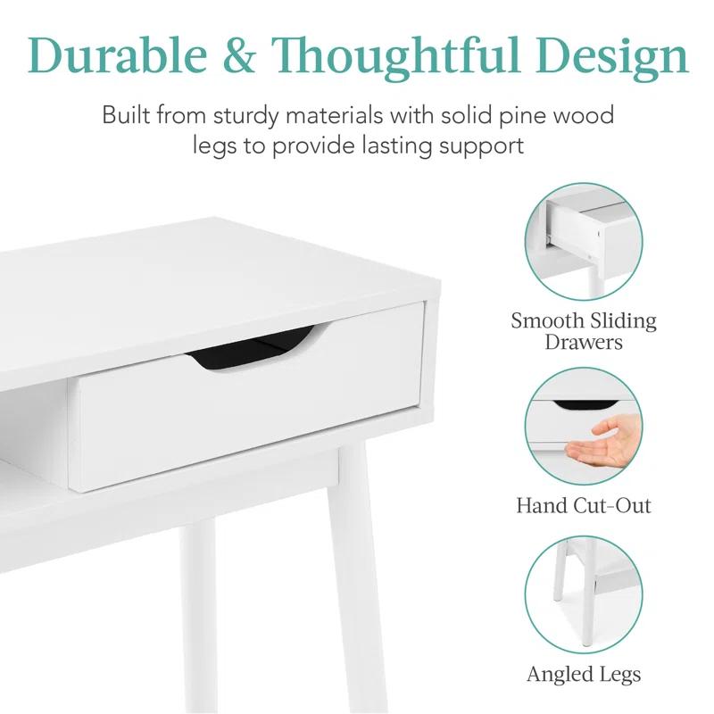 George Oliver Khassidy Mid-Century Modern Hallway Console Table, Space-Saving Sofa Table w/ Cubby, Drawer