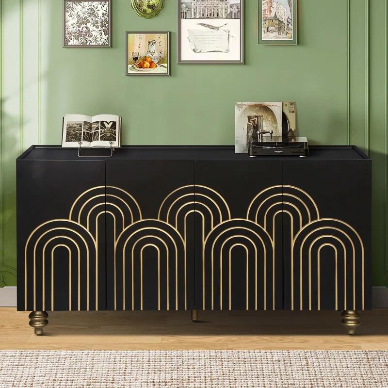 Black MDF 4-Door Storage Cabinet with Adjustable Shelves