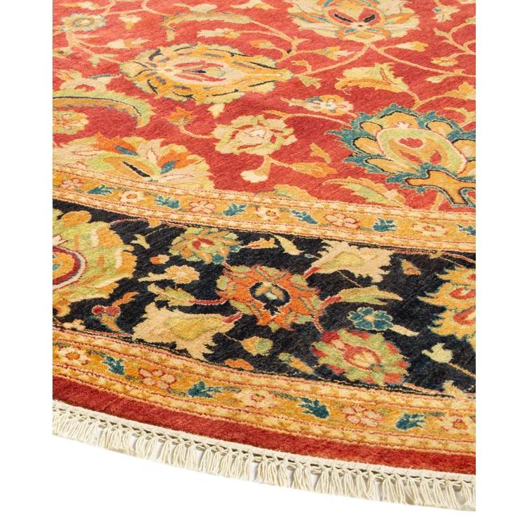 Isabelline Veeru One-of-a-Kind 9' 1" X 9' 1" 2010s Round Wool Area Rug in Orange