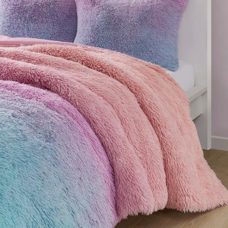 Intelligent Design Pastel Ombre Shaggy Faux Fur Comforter Set