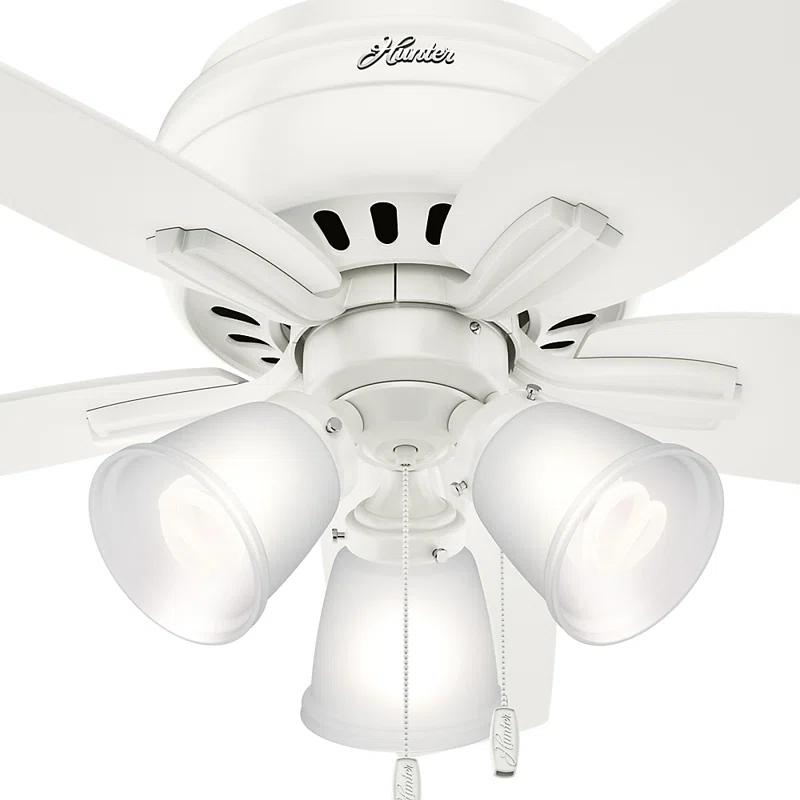 Hunter Fan Newsome 42" 5 - Blade Traditional Indoor Flush Mount Ceiling Fan with Lights and Pull Chains