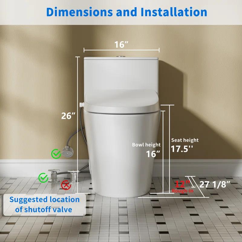 Casta Diva CD-Y020 Bidet Toilet Combo, Heated Seat, Warm Dryer, 1.0/1.6 GPF Power Dual Flush and MAP 1000g