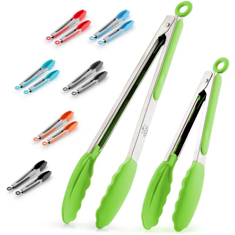 Zulay Kitchen Zulay Kitchen Tongs For Cooking - 2 Pack 9" & 12" Stainless Steel Silicone Tong Set
