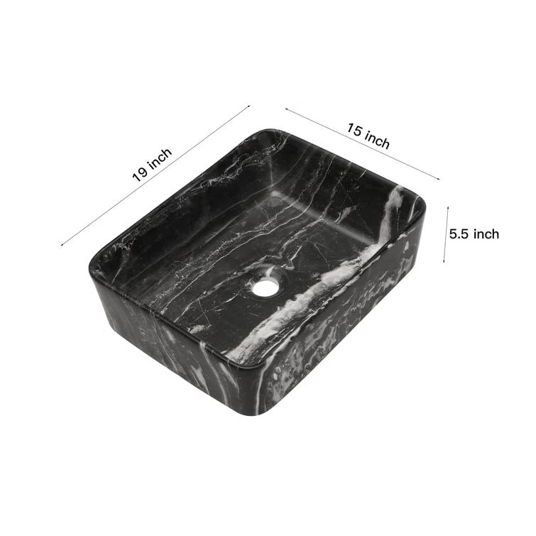 COUOKO COUOKO 19''L x 15"W Black Marble Ceramic Rectangular Vessel Bathroom Sink C-VSF1915-M