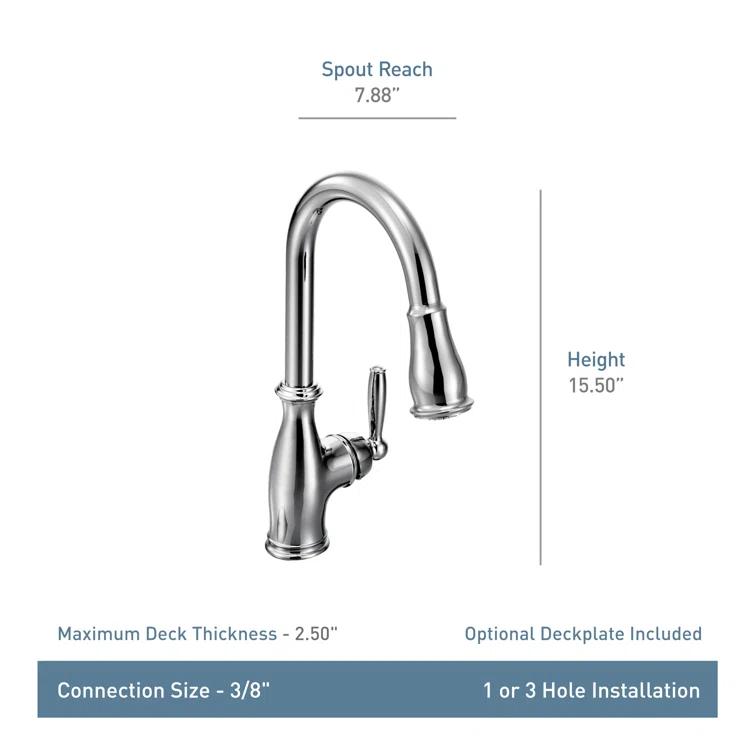 Moen MOEN Brantford Single-Handle Pull-Down Sprayer Kitchen Faucet with Reflex and Power Boost in Oil Rubbed Bronze 7185ORB