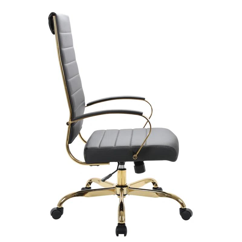 Everly Quinn Humairaa Benmar Leather Office Chair in Gold Base