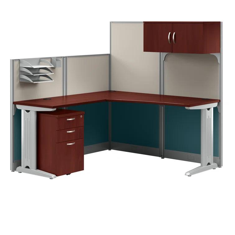 Bush Business Furniture Office In An Hour L-Shaped 1 Person Cubicle with Cable Management