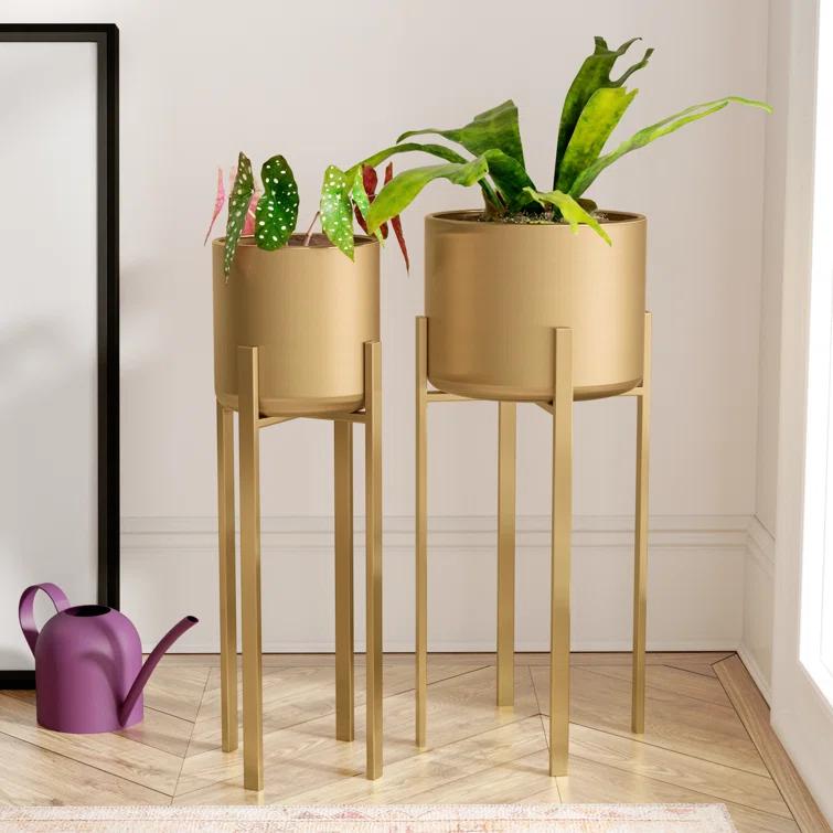 CosmoLiving by Cosmopolitan 2 - Piece Metal Dome Indoor Outdoor Planter with Removable Stand Set