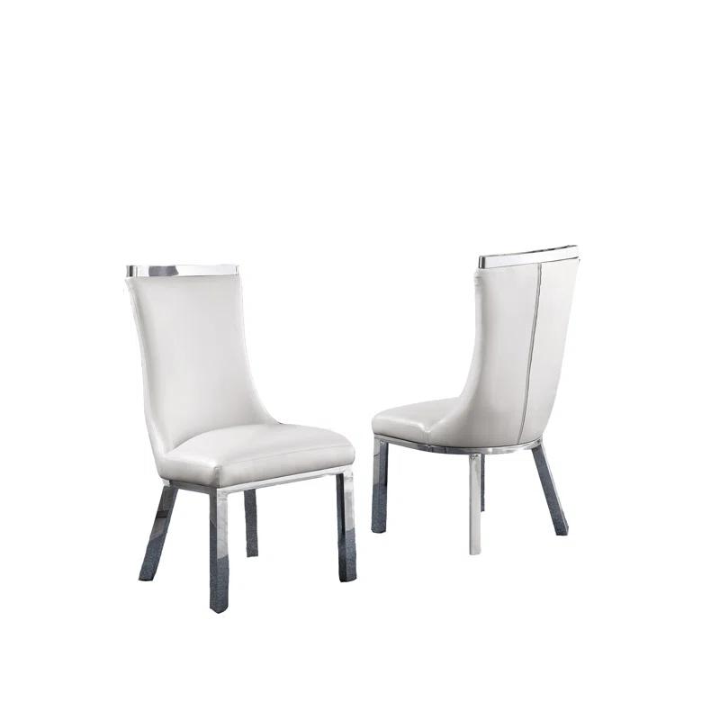 Mercer41 Felisia Solid Back Side White Faux Leather Parsons Chair (Set of 2)
