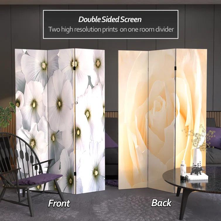Red Lantern 6 ft. Tall Floral Double Sided Room Divider, 71 inches high and 3 Panels wide