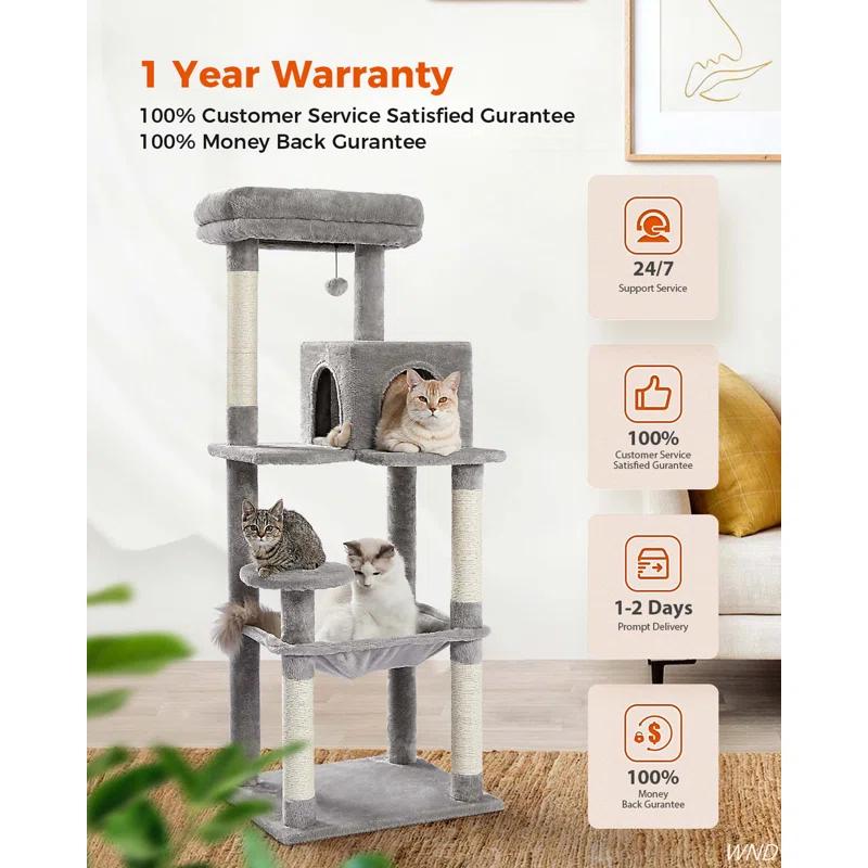 56.3" Indoor Multi-Level Tall Cat Tower With Large Hammock, Scratching Posts, Cozy Condo And Top Perch