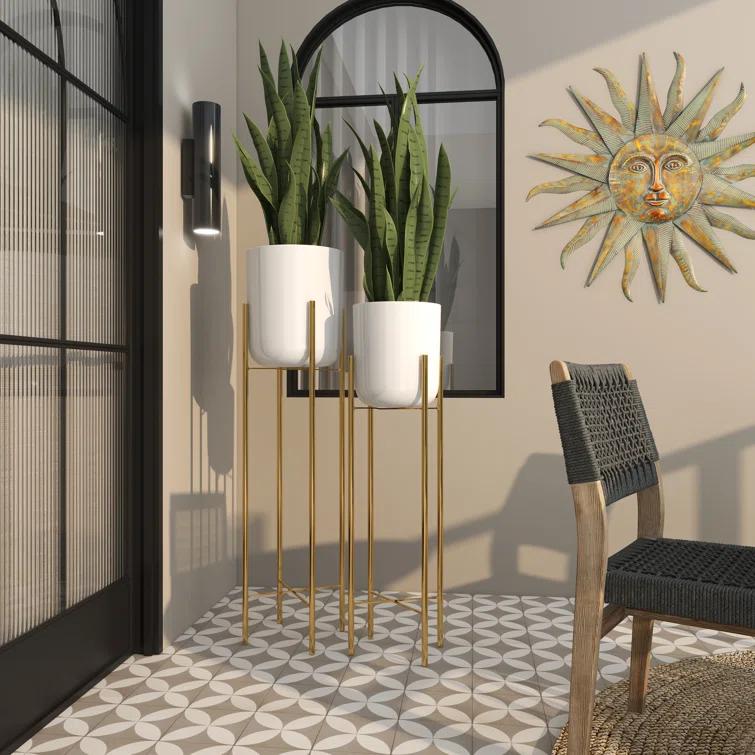 CosmoLiving by Cosmopolitan 2 - Piece Silver Metal Tall Indoor Outdoor Dome Indoor Outdoor Planter with Removable Stand Set