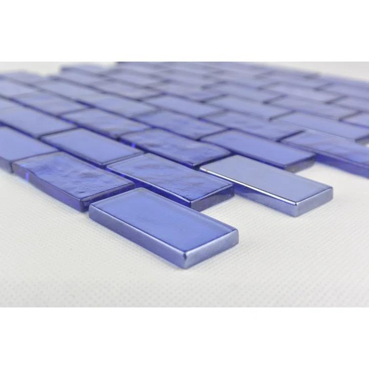 Abolos Landscape 1 in. x 2 in. Translucent Glass Plastic Face Mounted Brick Mosaic Designer Pool Tile