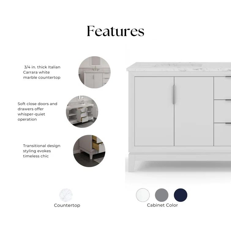 Water Creation Elizabeth 72" Wood Double Bathroom Vanity in White/Chrome