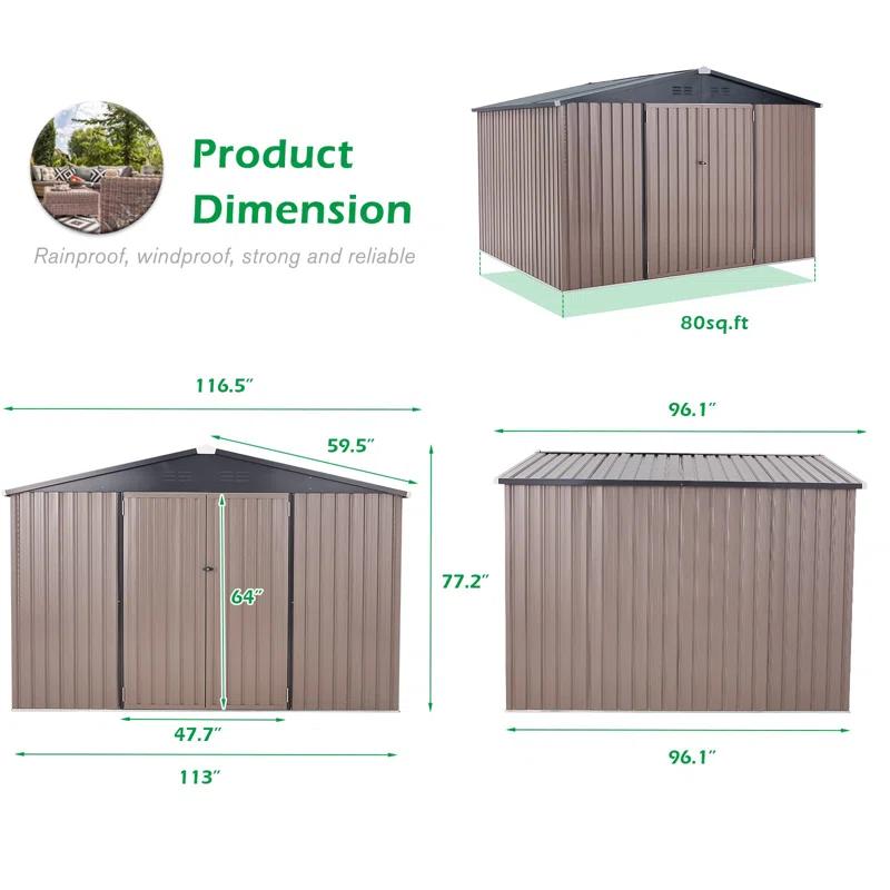 YODOLLA 10 ft. W x 8 ft. D Galvanized Steel Storage Shed