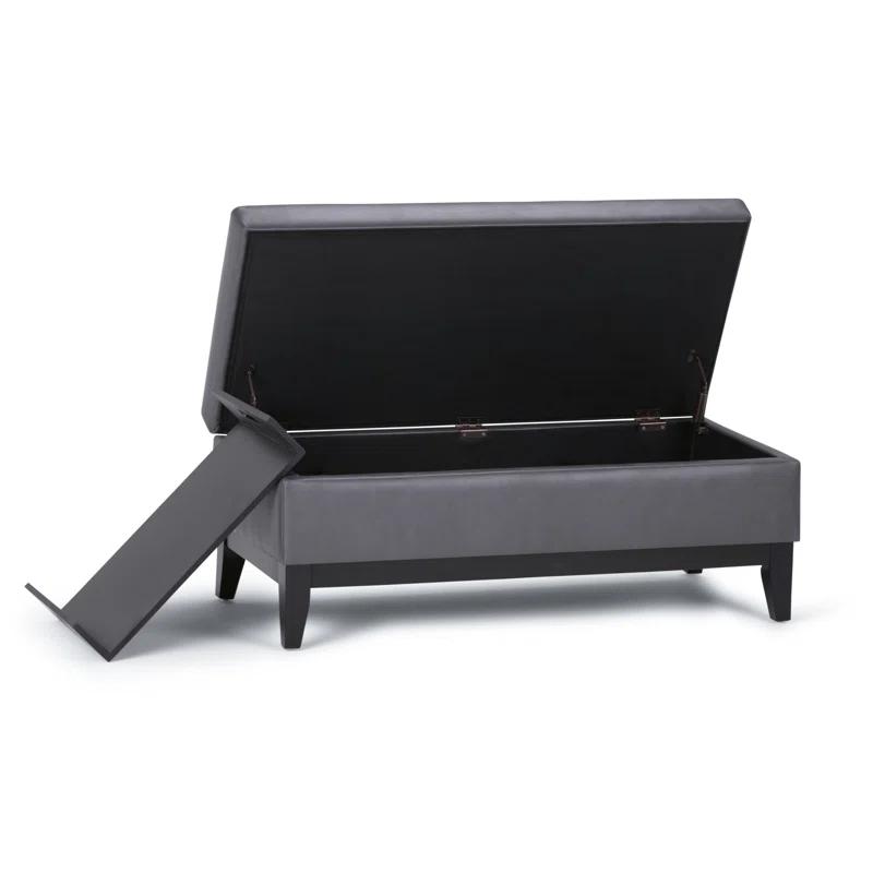 Simpli Home Oregon 42"W Upholstered Storage Ottoman Bench with Lift-Top Lid and Tray