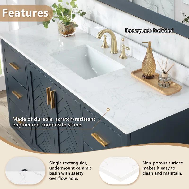 Altair Ceres 61" Engineered Stone Single Bathroom Vanity Top with Sink