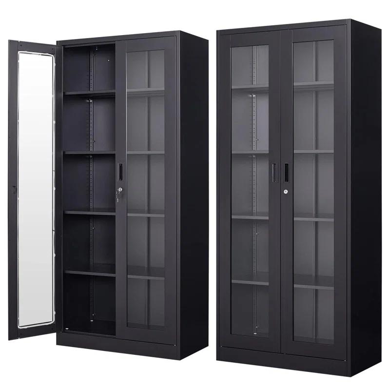 Display Cabinet With Glass Doors, Curio Cabinets With 4 Adjustable Shelves, Locking Glass Cabinet Display Case For Home, Office, Clinic, Pantry, Assemble Required