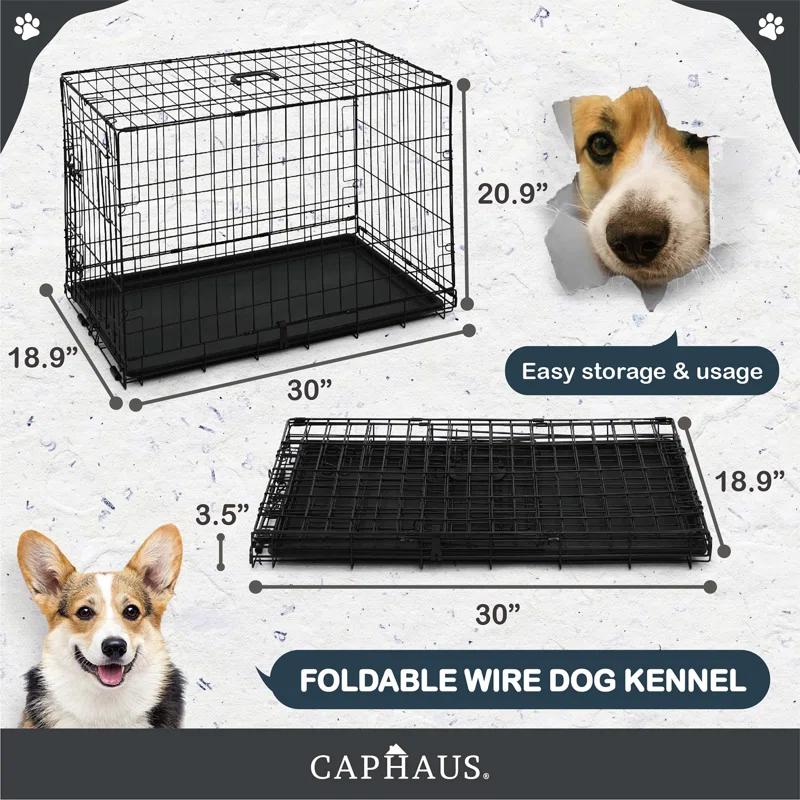 CAPHAUS Tucker Murphy Pet™ Foldable Dog Crate, Wire Metal Dog Kennel w/Leak-Proof Pan