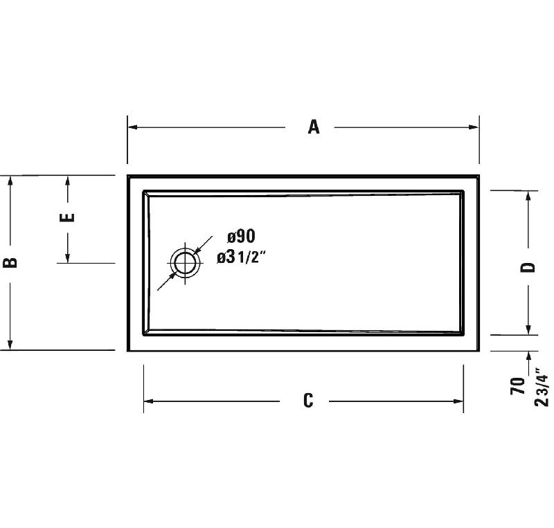 Duravit 720244000000090 Architec 36" W x 60" D Single Threshold Shower Base