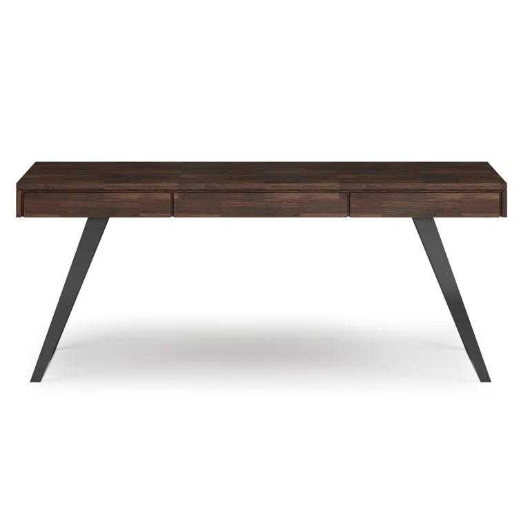 Simpli Home Lowry Solid Acacia Wood Desk, Industrial Style with Keyboard Tray and 2 Drawers