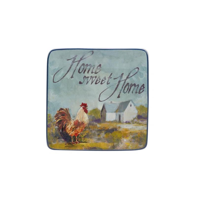 Certified International Rooster Meadow Set Of 4 Canape Plates