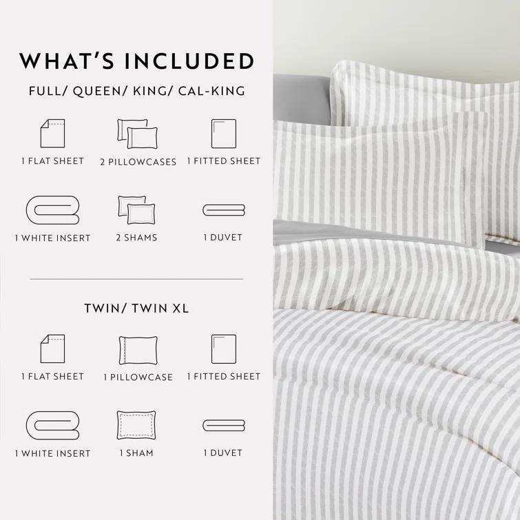IEnjoy Home 8-Piece Reversible Bedding Bundle - Patterned Duvet Cover, Comforter Insert and Solid Sheet Set