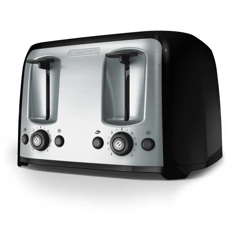 BLACK+DECKER Black & Decker 4-Slice Toaster, Extra Wide Slots, 7 Shade Settings, 1400 Watts, Frozen and Bagel Buttons, Toast Shade Selector, Extra Lift
