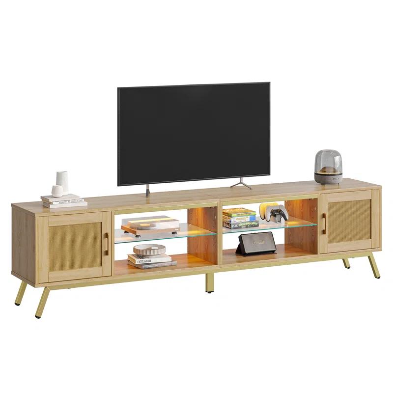 Bay Isle Home™ Alwies 80 inch TV Stand for TVs up to 85", Combinable Entertainment Center with LED Light and Adjustable Shelves, 4-1 Rattan TV console