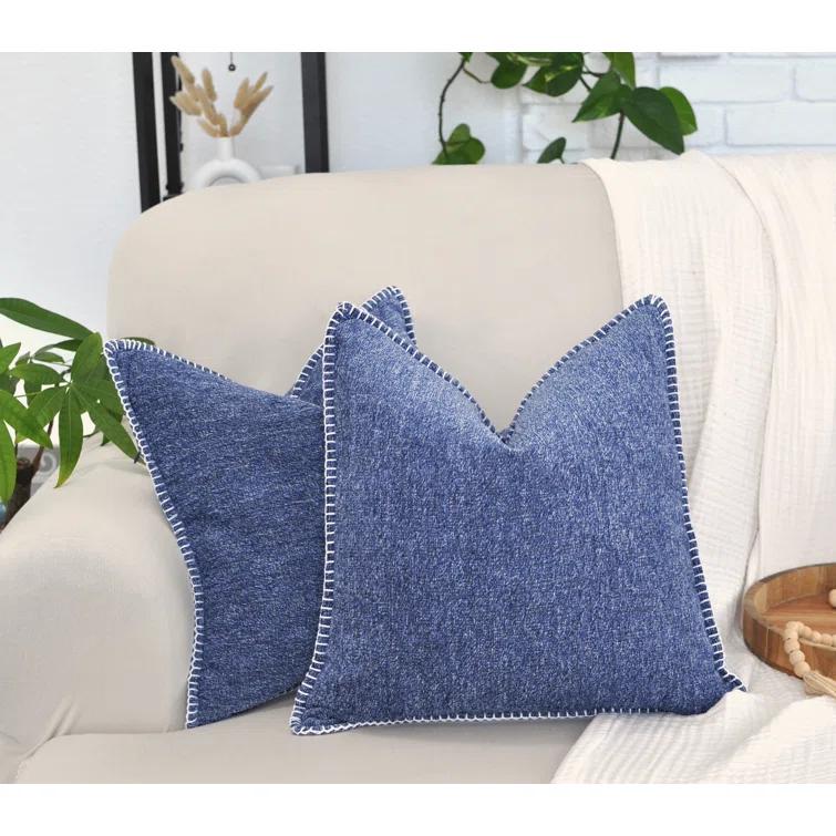 Oveesha Soft Chenille Throw Pillow Covers With Stitched Edge (Set of 2)