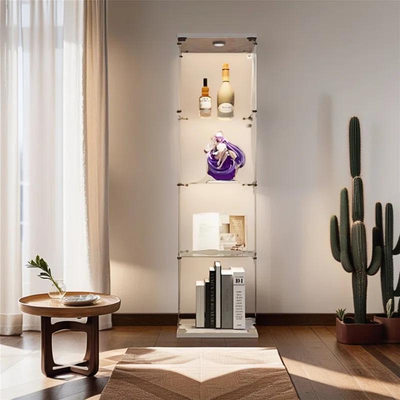 Lighted 4 Shelves Glass Display Cabinet with One Door