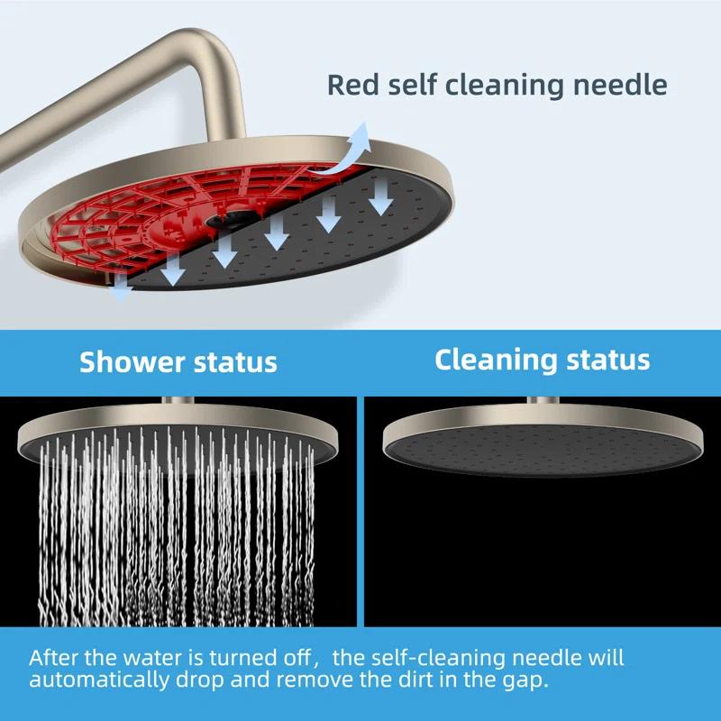 Self-cleaning 10" High Pressure Rainfall Shower Head with Hand Sprayer