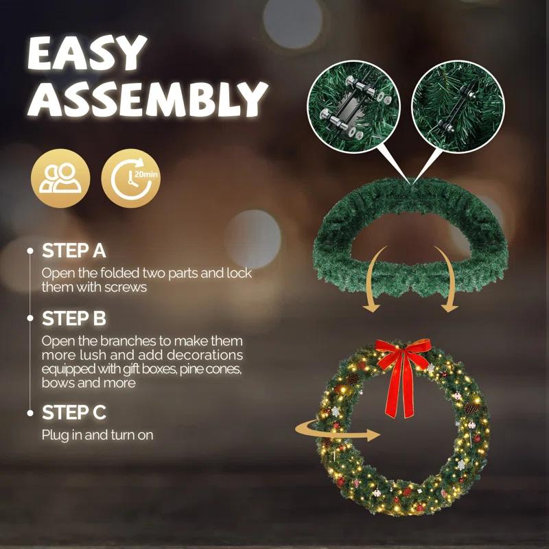 The Holiday Aisle® 48in 150 Lights 450 Branches Pvc Bow Decoration Garland Garden Garland Decoration Green
