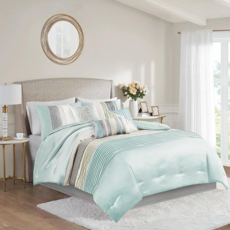 Madison Park Amherst 7 Piece Striped and Pleated Comforter Set