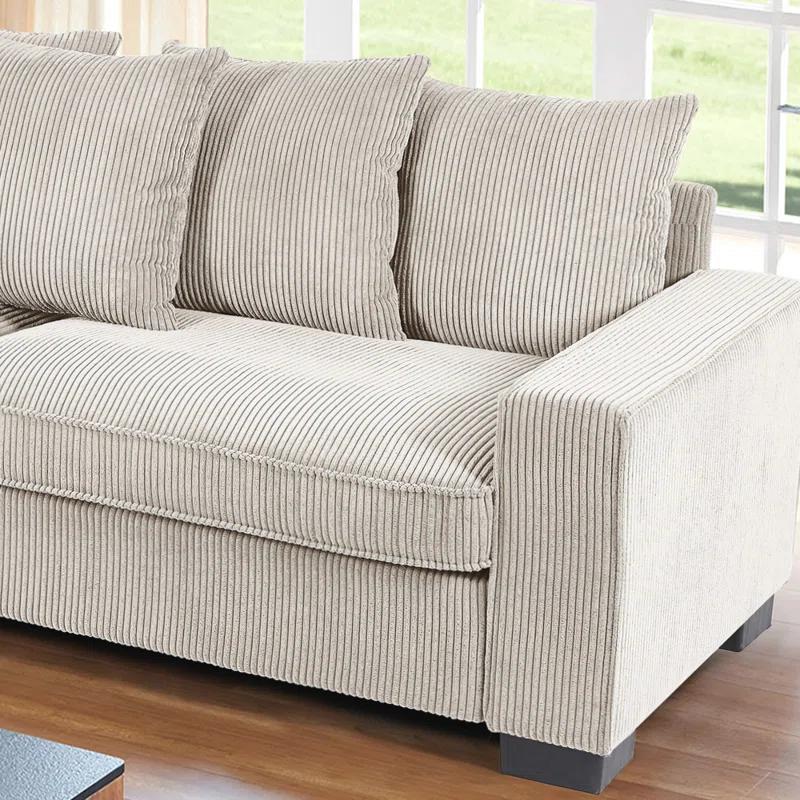 Latitude Run® 3 Seater Corduroy Sofa with 5 Matching Toss Pillows for Modern Living Room