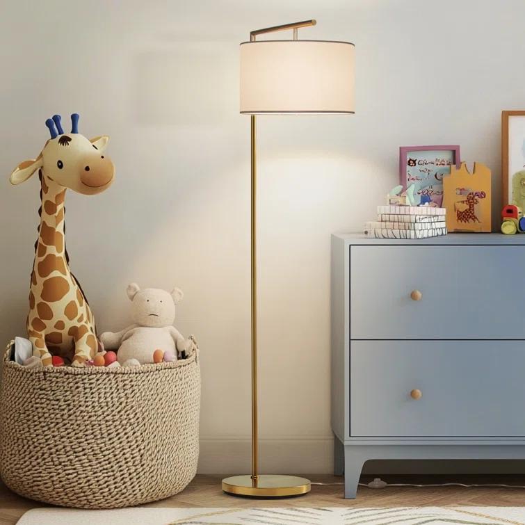 Montage Modern 60 in. Mid-Century Modern LED Floor Lamp with Fabric Drum Shade