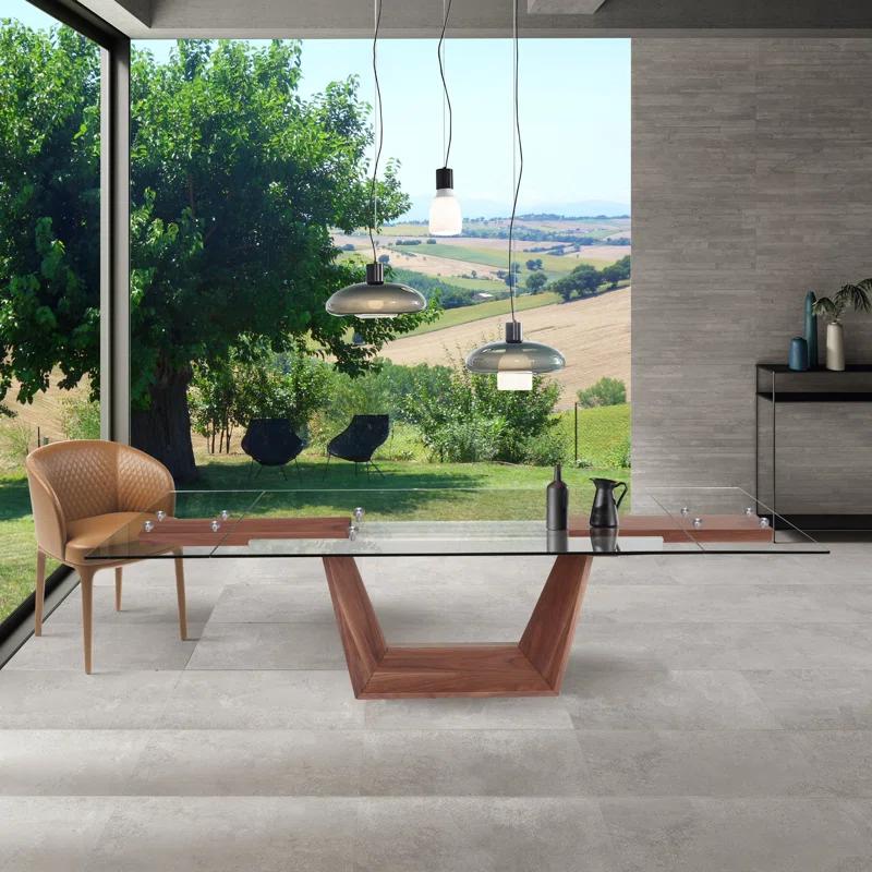 Davee Extendable Glass Top Solid Wood Base Dining Table