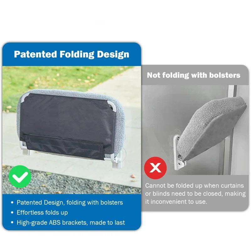 Tucker Murphy Pet™ Foldable Cat Hammock For Window - Cordless, Embeded Machine Washable Padded Bed, Robust Metal Frame - Cat Window Perch For Large Cats And Kittens (White Bolster Bed, Large)