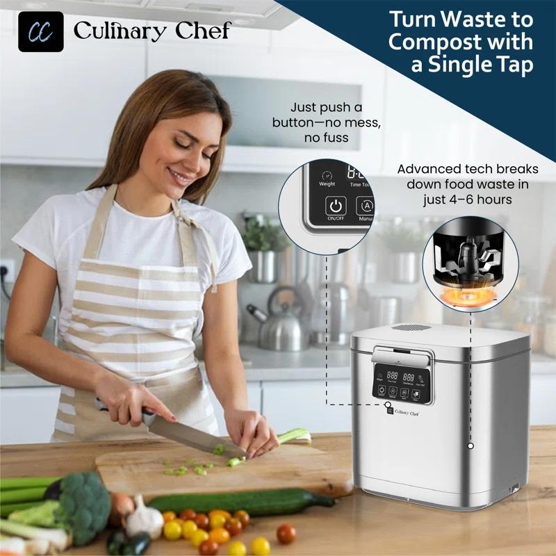Culinary Chef Culinary Chef,  3.8l Smart Electric Food Waste Composter, Stainless Steel