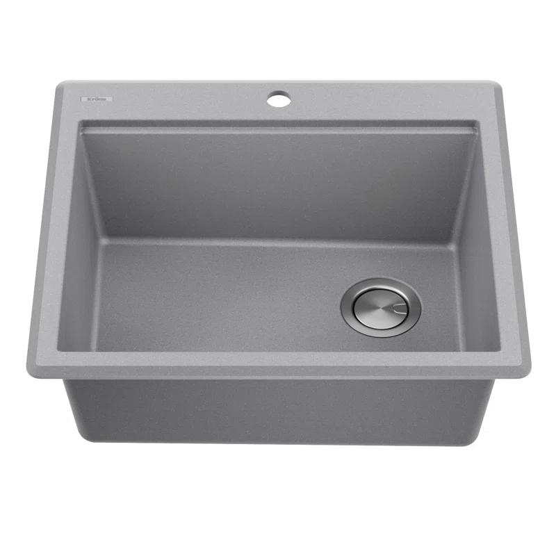 Kraus KGTW12-25MGR KRAUS Bellucci Granite Composite Workstation Drop-In Top Mount Single Bowl Kitchen Sink with Accessories