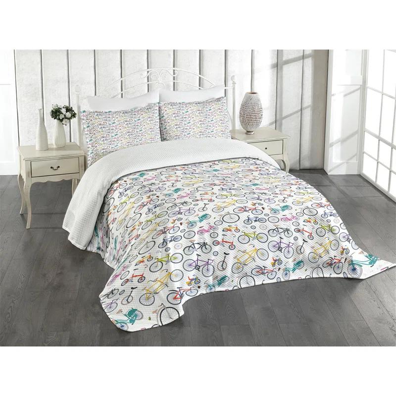 Ambesonne Ambesonne Bicycle Bedspread Set  Retro Colorful Bikes  Multicolor