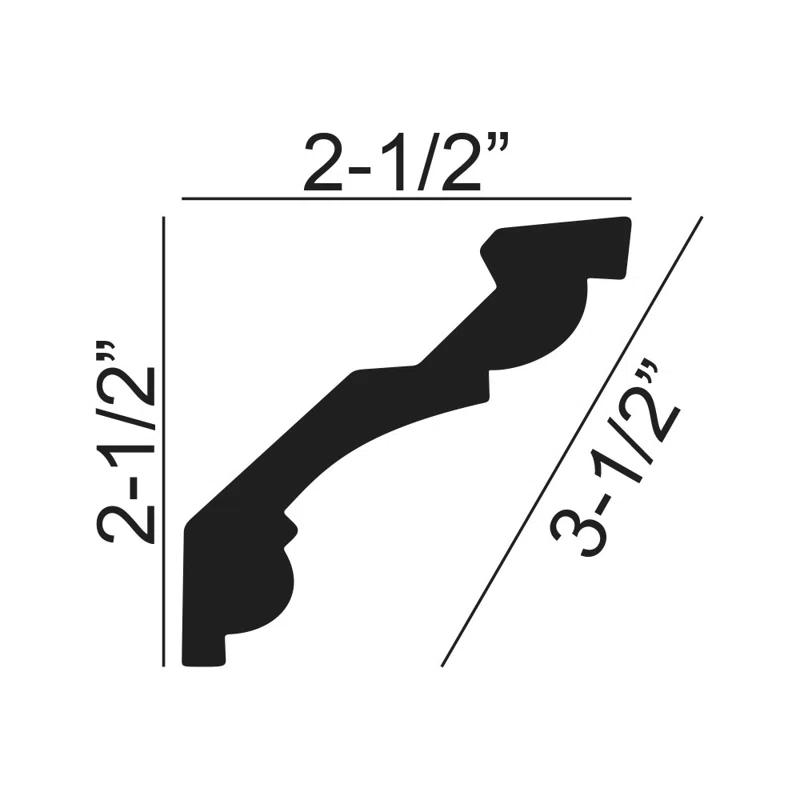 2-1/2 in x 2-1/2 in x 6 in Long Plain Recycled Polystyrene Crown Moulding Sample