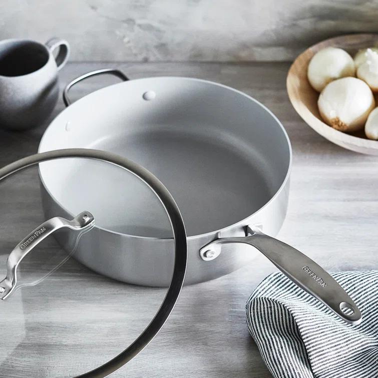 GreenPan Venice Pro Tri-Ply Stainless Steel Healthy Ceramic Nonstick 5qt Saute Pan with Lid