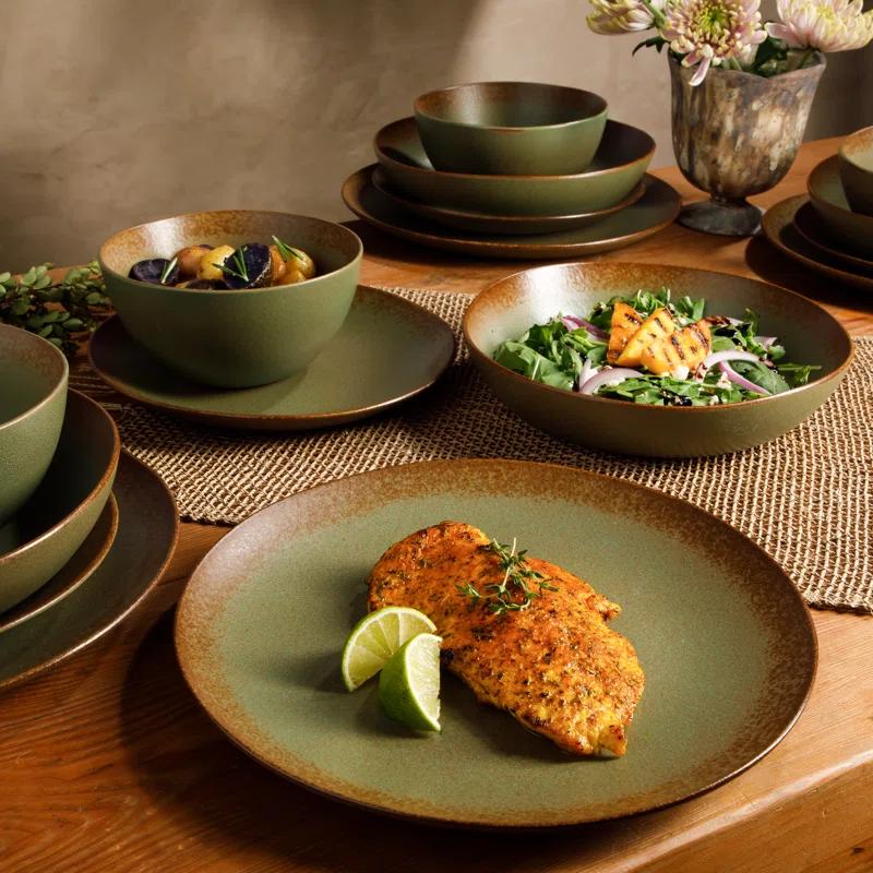 bloomhouse Palermo Sun 16 Piece Stoneware Reactive Glaze Plates and Bowls Dinnerware Set