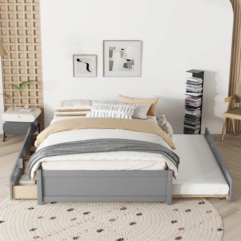 FULL BED WITH TWIN SIZE TRUNDLE AND TWO DRAWERS