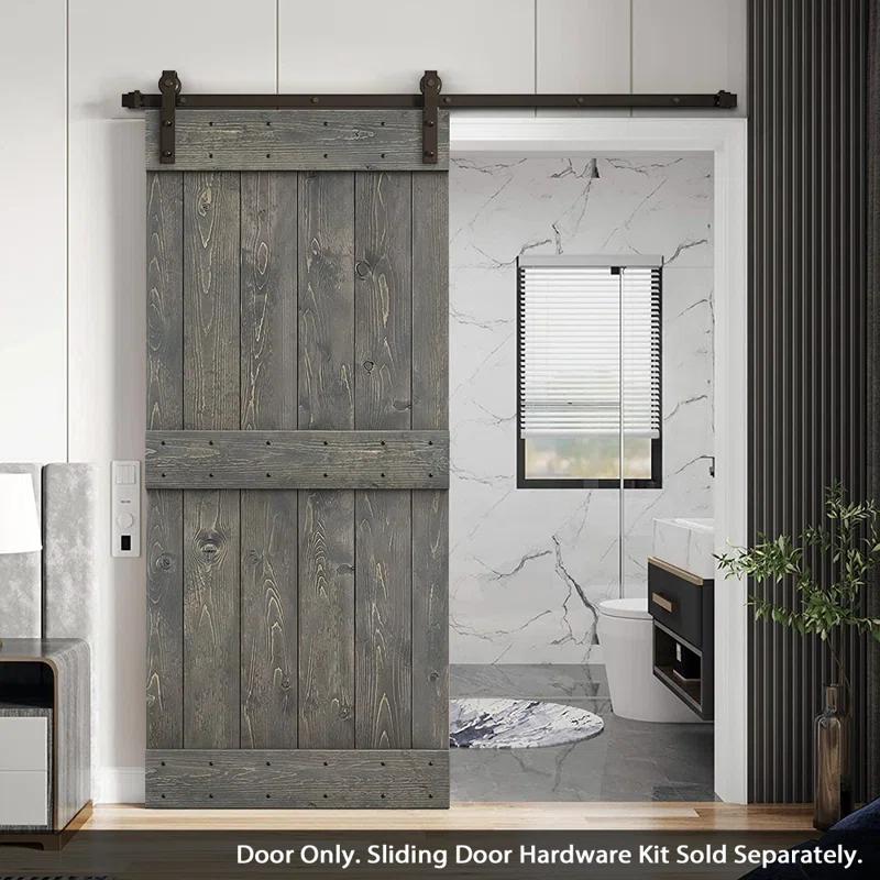 Calhome 84'' Solid Wood Paneled Painted without Installation Hardware Kit Barn Door